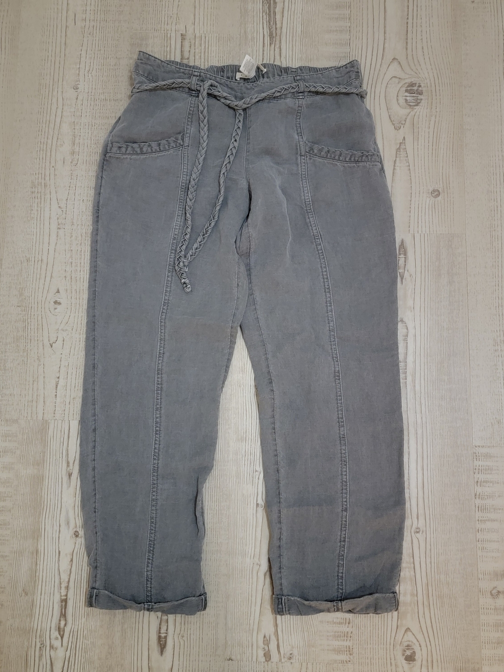 C&C California Gray Elastic-Waist Linen Blend Pants Small